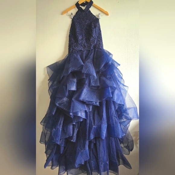 Ellie Wilde By Mon Cherie, Navy Lace And Tulle Ball Gown, Size 12 - Picture 4 of 10